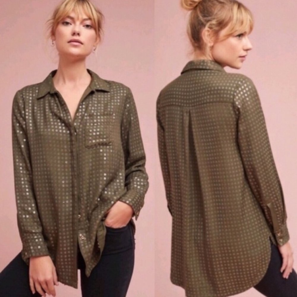 Anthropologie Maeve sequined button down shirt- XS - Picture 1 of 8